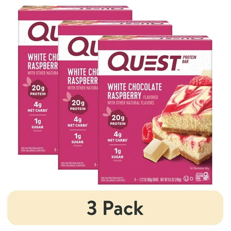 (3 pack) Quest Protein Bar, White Chocolate Raspberry, 20g Protein, Gluten Free, 4 Ct