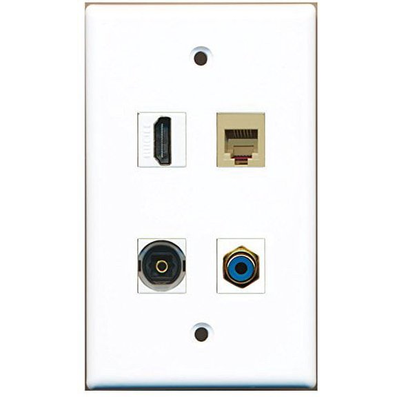 RiteAV - 1 Port HDMI 1 Port RCA Blue 1 Port Phone RJ11 RJ12 Beige 1 Port Toslink Wall Plate