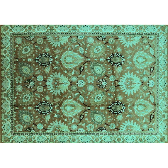 Ahgly Company Indoor Rectangle Oriental Turquoise Blue Industrial Area Rugs, 8' x 12'