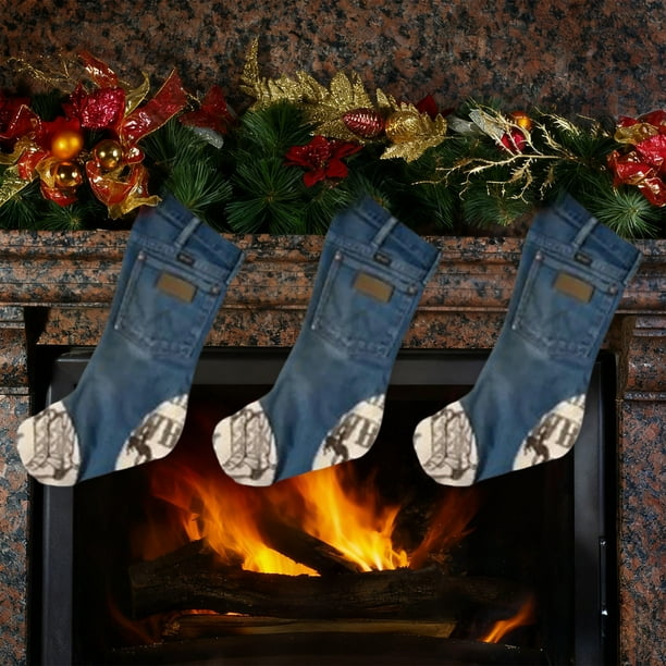 Medias navideñas de lona, medias navideñas de mezclilla, decoraciones de Halloween, decoración de otoño, decoración del hogar, adornos navideños.