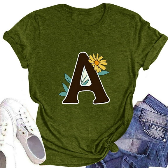 NAMTYQX Womens T Shirts Loose Fit Casual Loose Fitting Light Short Sleeve Cool Oversize Bedruckt Graphic Round Neck Women's Blouses Army Green Size 2XL