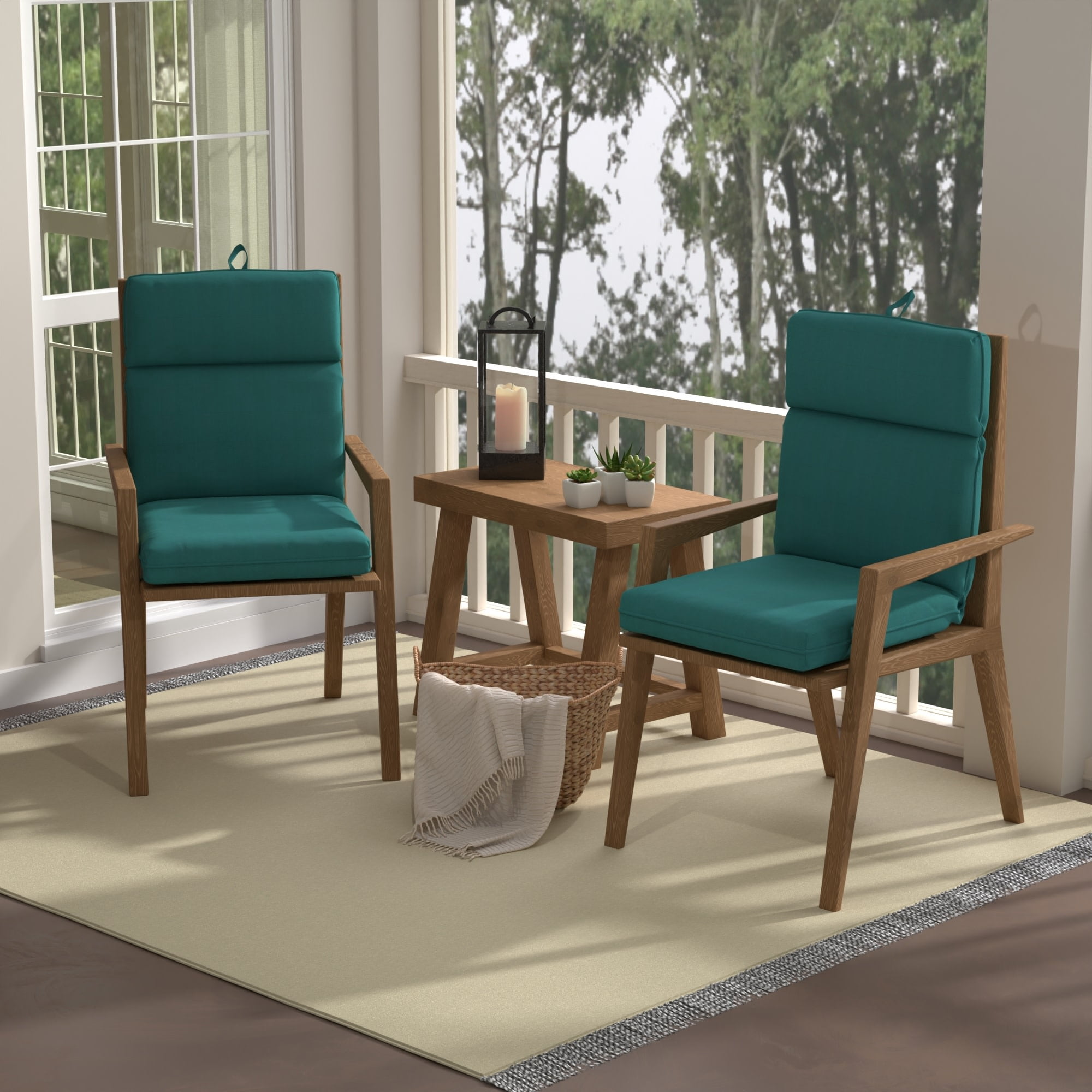 Jordan Manufacturing 44" x 21" Rave Seaspray Teal Solid Rectangular Outdoor Chair Cushion with Ties, Hanger Loop and Welt