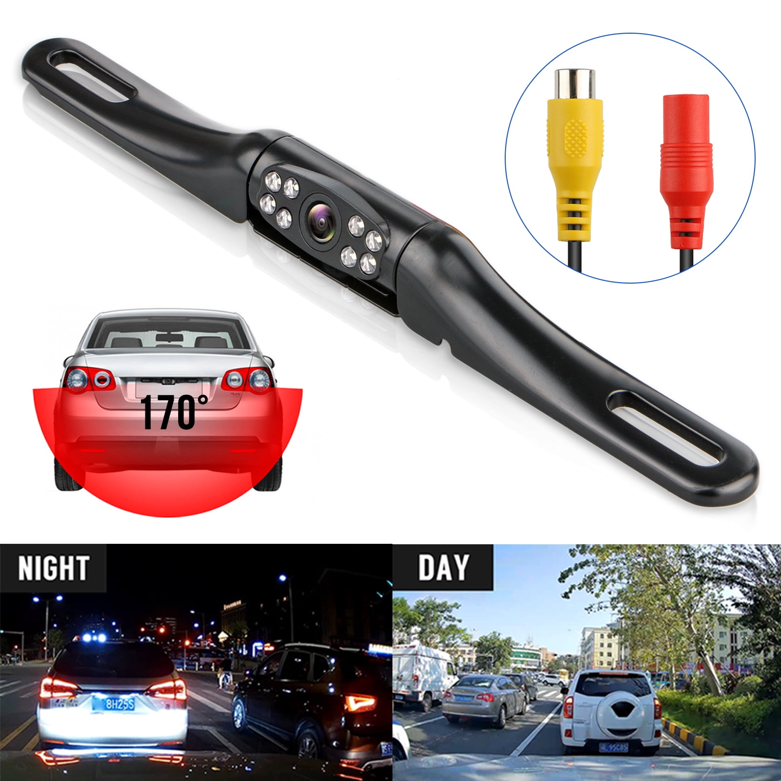White Wide Angle Car Rear View Camera with 8 LEDs Lights Night Vision Waterproof 