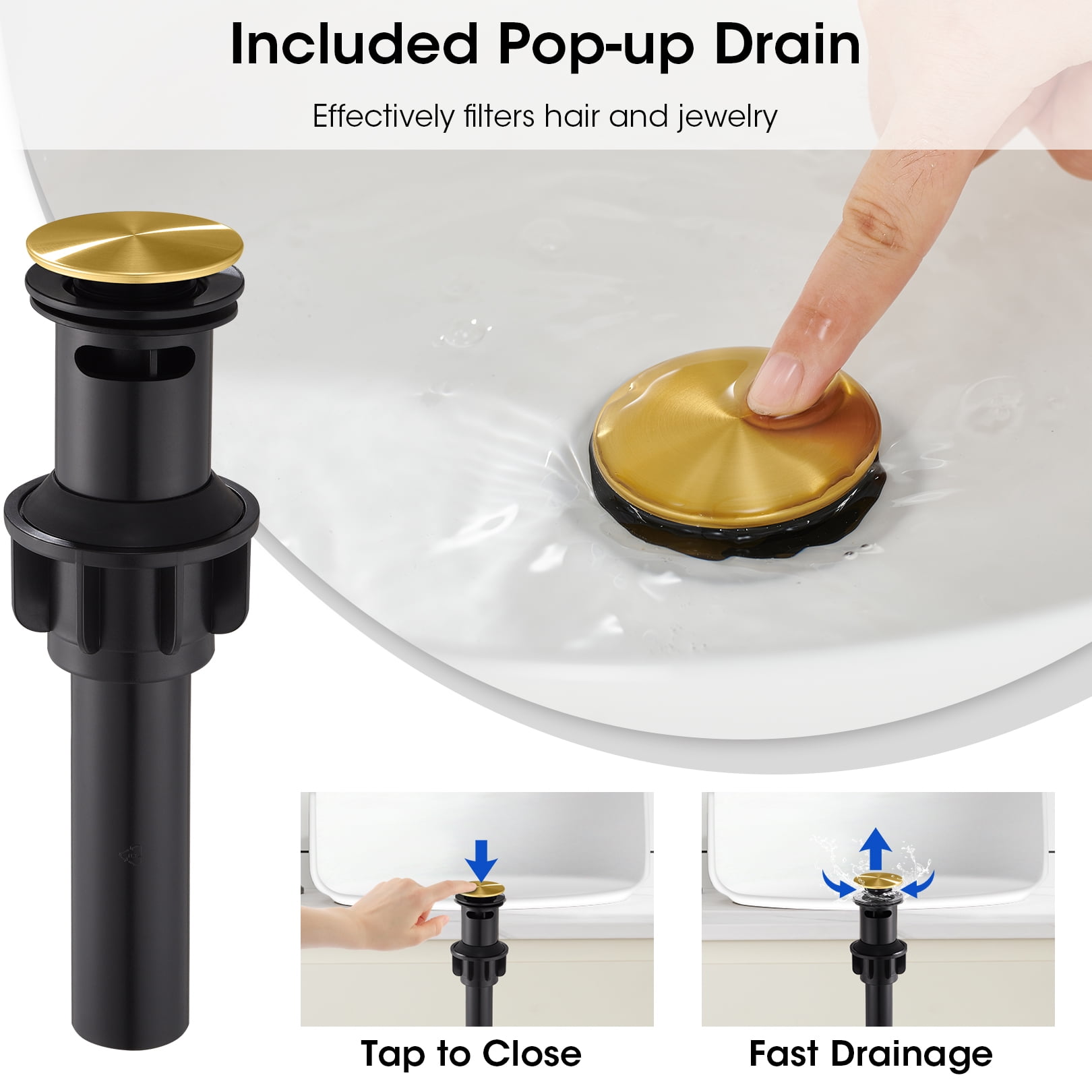Wowkk Brushed Gold Bathroom Faucets 9.84" High Spout Tall Basin Faucet, Single Handle Bathroom Sink Faucet with Pop Up Drain and Faucet Supply Lines
