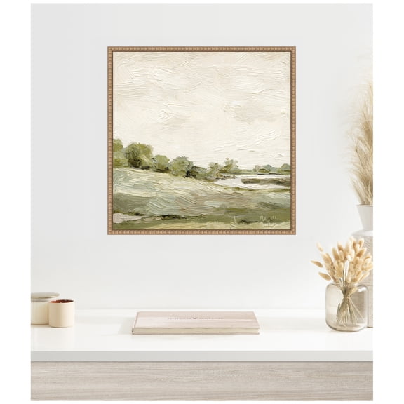 Kate and Laurel Framed Canvas Wall Art Print Petit View No 7 by Mackenzie Nelson, 22 x 22 Sylvie Beaded Rustic Natural Frame, Rustic Farmhouse, Landscape Art for Wall Decor