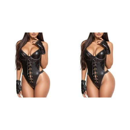 2 Pack Leather Patchwork Bodydoll Underwear Bandage Print Lingerie Skirt Set Lingerie for Women Exotic Lingerie for Women Lingerie with Push up Bra Lingerie for Bride to Be in Lingerie for Women