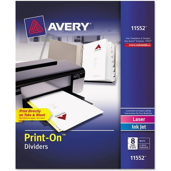 Avery Séparateurs à Imprimer Personnalisables - 8 - Tab(s) Print-On - 8 Tab(s)/Set - Largeur du Séparateur 8,50" x Longueur du Séparateur 11" -