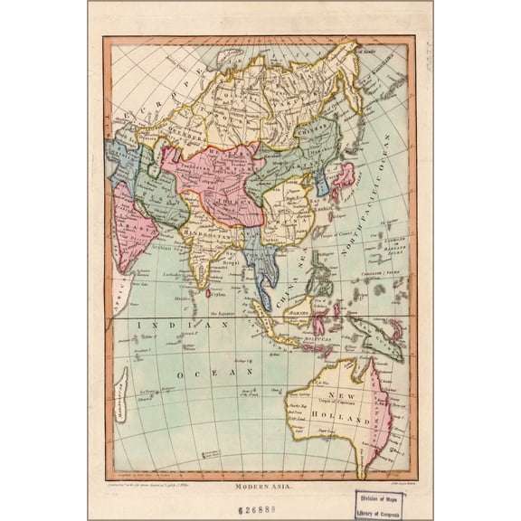 24"x36" Gallery Poster, map of Modern Asia 1796