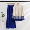 thumbnail image 3 of Scyoekwg Women's Knit 2 Piece Outfit Loose Color Block Fashion Fall Outfits Crewneck Long Sleeve Tops Wide Legs Pants Casual Outfits Casual Set (Blue,M), 3 of 3