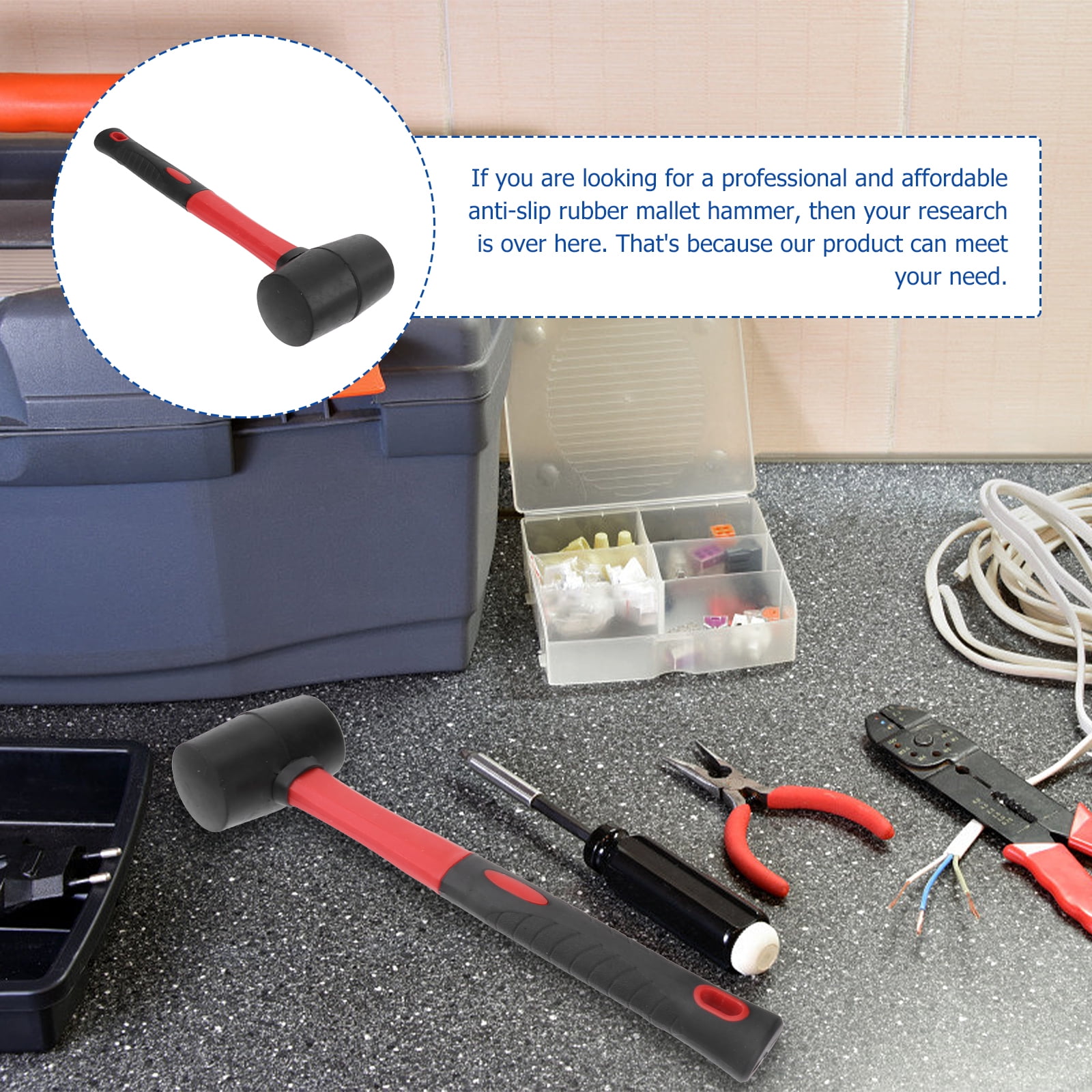 Hemoton 2pcs Rubber Mallet Hammer Nonslip 12oz Plastic Handle Mallet Double-Faced Hammer Tool
