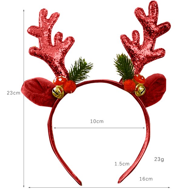 Aro de pelo de asta de Navidad gorro de campana de asta de ciervo para regalos de Año Nuevo (rojo) JShteea Libre de BPA