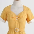 thumbnail image 7 of Women Vintage Dress 50s V-Neck A-line Dress 80s Fancy Dress Pleated Swing Party Dresses Bandeau Evening Dress Ladies Elegant Wedding Guest Gown Yellow M, 7 of 7
