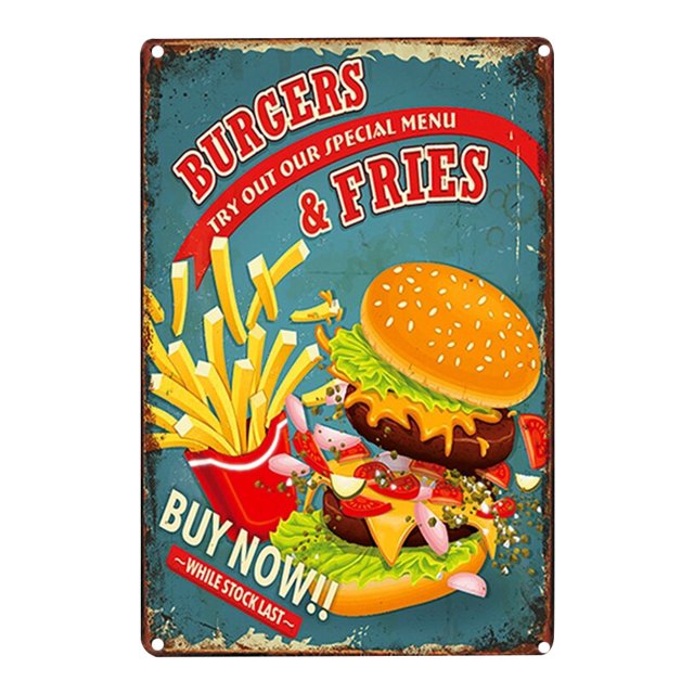 Letrero Metal Con Hamburguesa Placa Vintage Lata Cafetería Restaurante Arte Pared Ygjytge