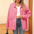 thumbnail image 6 of Women'S Jean Jacket Oversized Boyfriend Button Up Long Sleeve Split Denim Jackets Pink L, 6 of 9