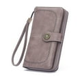 thumbnail image 1 of Women Wallet Vintage Style PU Purse Female Hollow Bifold Wallets Solid Color Card Holder Coins Money Phone Soft Bag Gray, 1 of 10