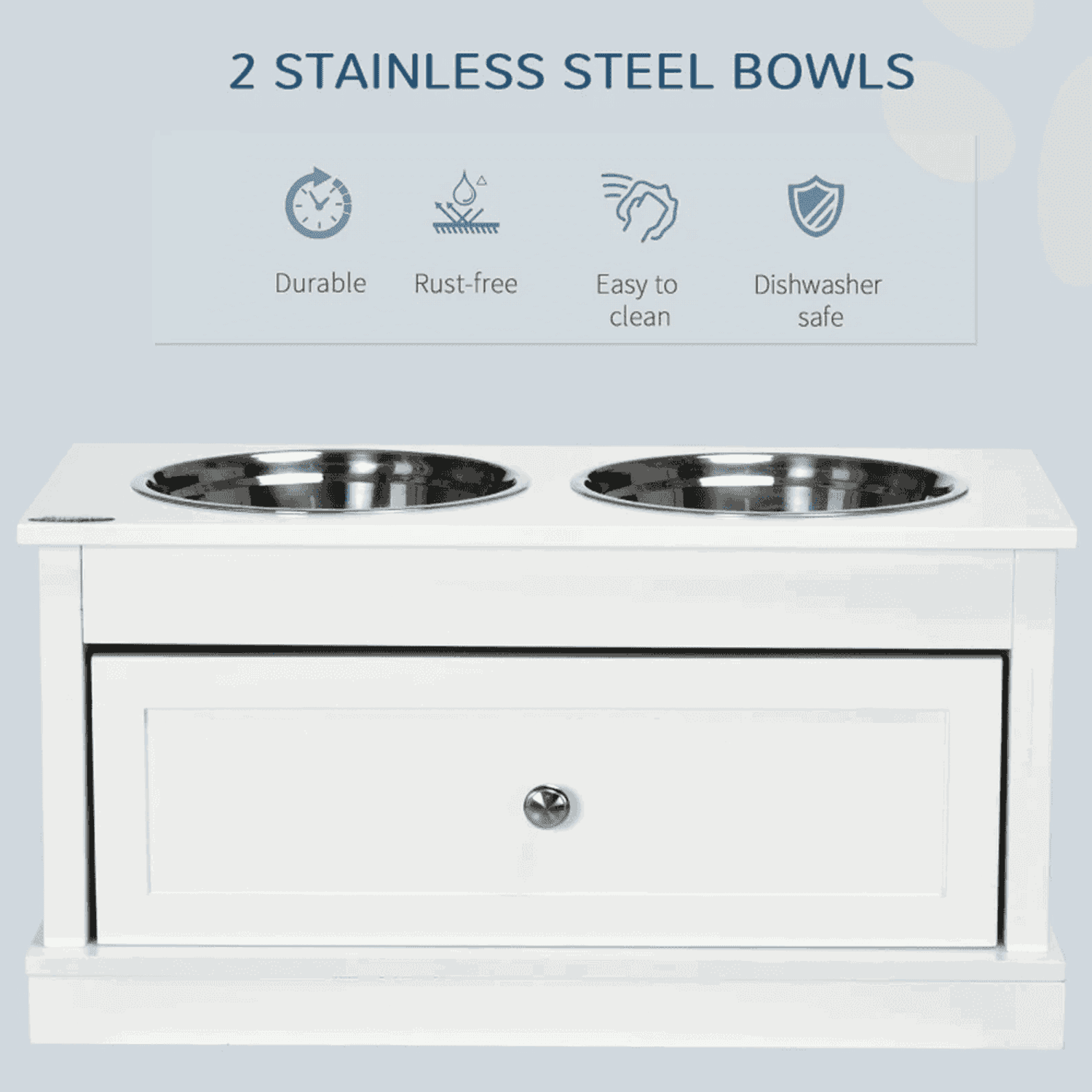 resenkos Elevated Dog Bowl Stand with Storage, Large Pet Feeding Station, 11L Capacity, Raised Dog Bowl for Indoor Pet Feeding, White