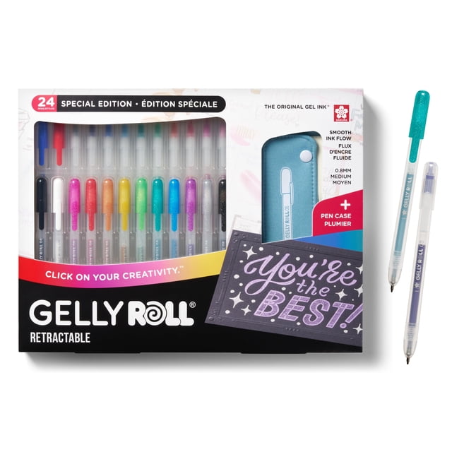 Bolígrafos de gel SAKURA Gelly Roll retráctiles 08 puntos medianos, 24 bolígrafos