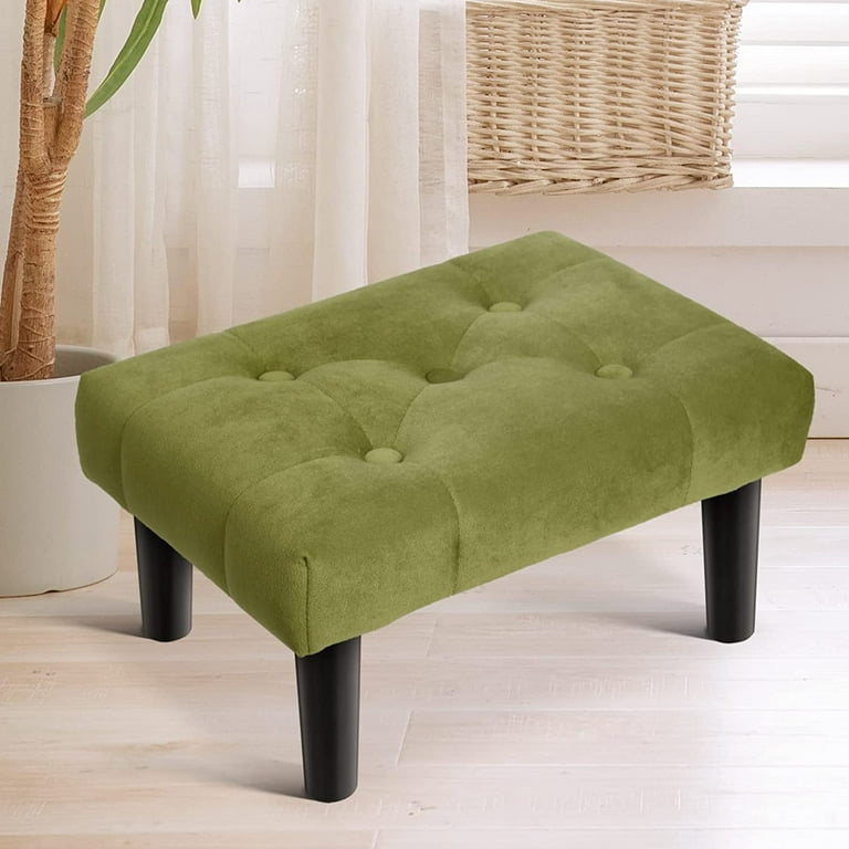HOUCHICS Small Footstool Ottoman,Velvet Soft Footrest Ottoman with Wood  Legs,Sofa Footrest Extra Seating for Living Room Entryway Office(Green  1PACK)