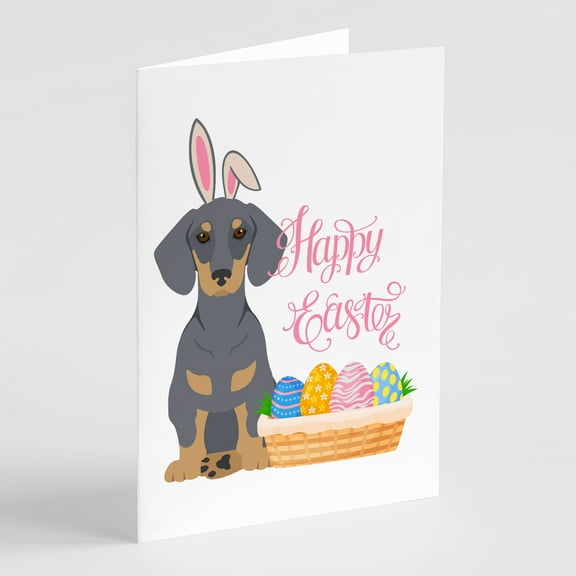 Blue and Tan Dachshund Easter Greeting Cards and Envelopes Pack of 8 7 in x 5 in