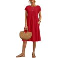 thumbnail image 1 of Robe de Plage Décontractée à Manches Courtes en Coton et Lin pour Femmes avec Poches, 1 of 5