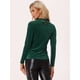 thumbnail image 4 of INSPIRE CHIC Blusa de manga larga para mujer con cuello levantado acanalado de punto de terciopelo sólido Verde oscuro S, 4 of 5