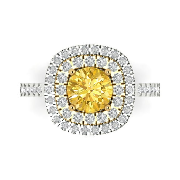 Halo Engagement Ring for Women - 1.615ct Natural Citrine in 18K White/Yellow Gold Promise Ring