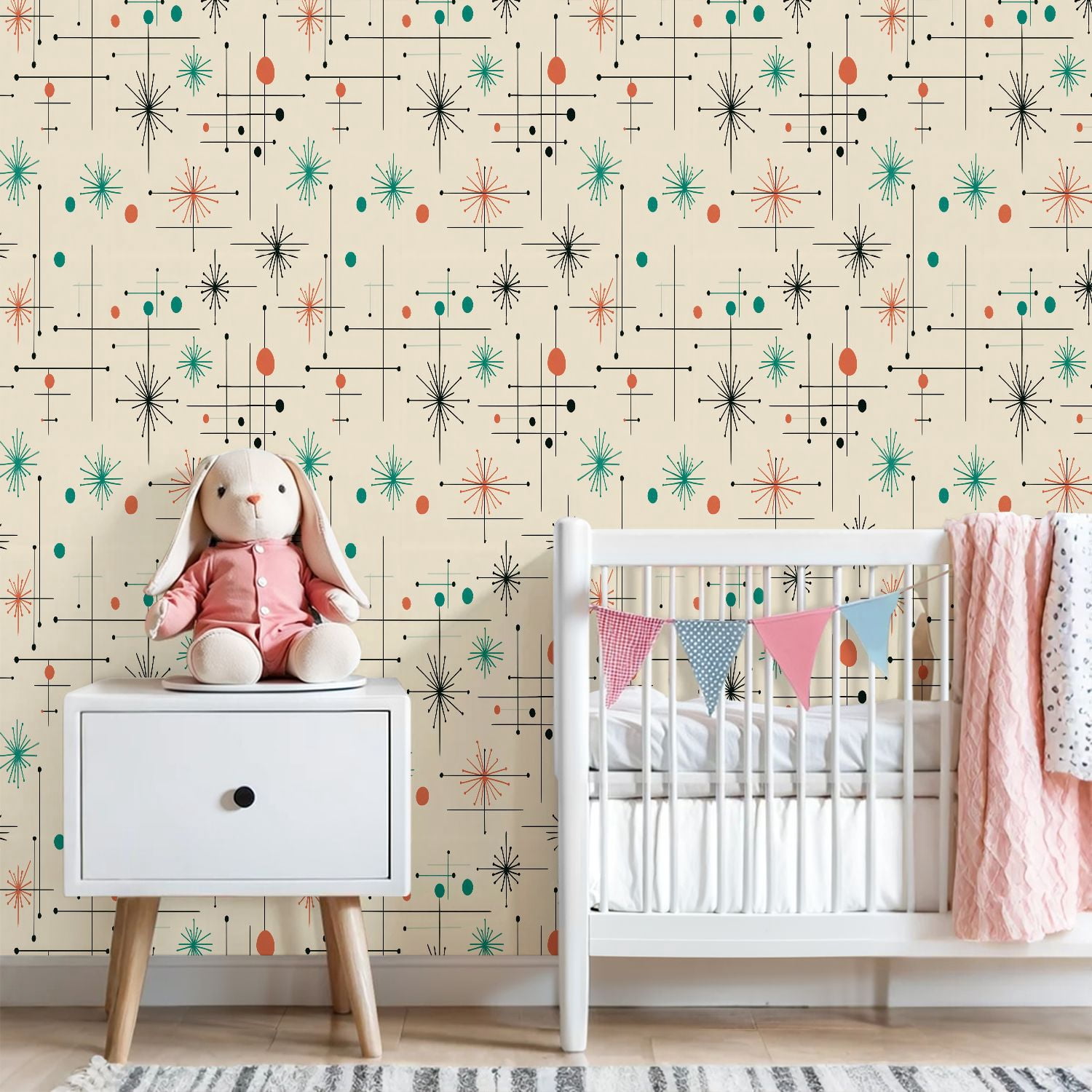 Peel and Stick Wallpaper 23.6in x 9.8ft Mid Century Modern Vintage Retro Mod Fifties Contact Paper Vinyl Waterproof Self Adhesive Wall Paper for Bedroom Shelf Cabinet Renter Friendly