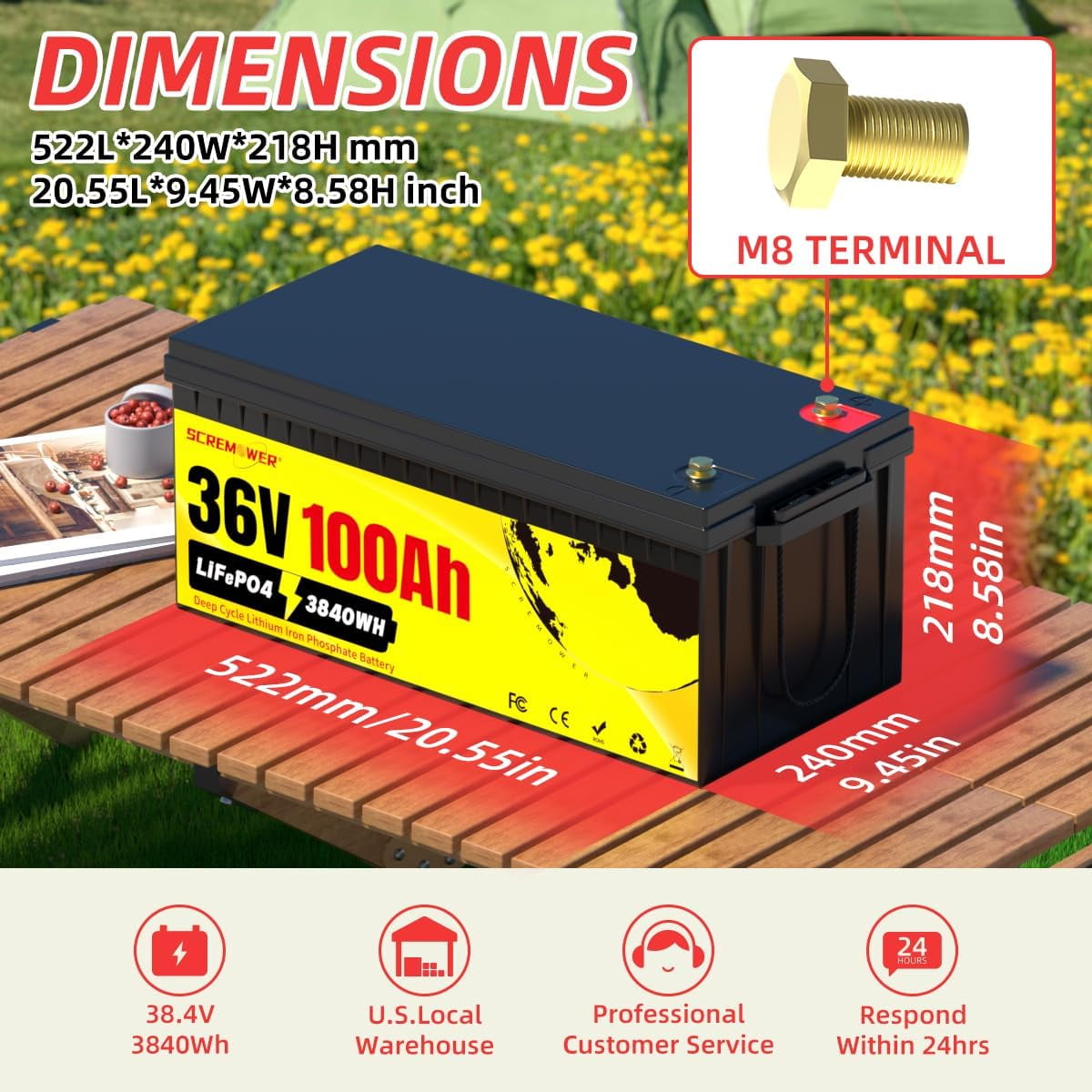 36V 100A Lifepo4 Battery, Bluetooth Upgrade Lithium Iron Golf Cart Batteries, 200A BMS for RV, Camper, Marine, Trailer