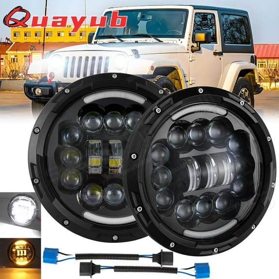 Quayub 7 Inch Round LED Headlight DRL Turn Signal Bright For Jeep Wrangler JK LJ TJ CJ