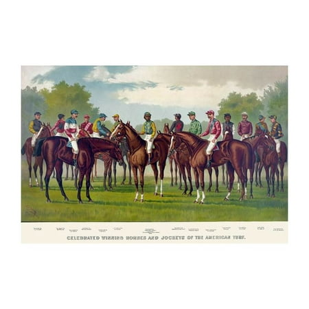 Celebrated Winning Horses And Jockeys of The American Turf Print (Unframed Paper Print (Best Turf Horses Of All Time)