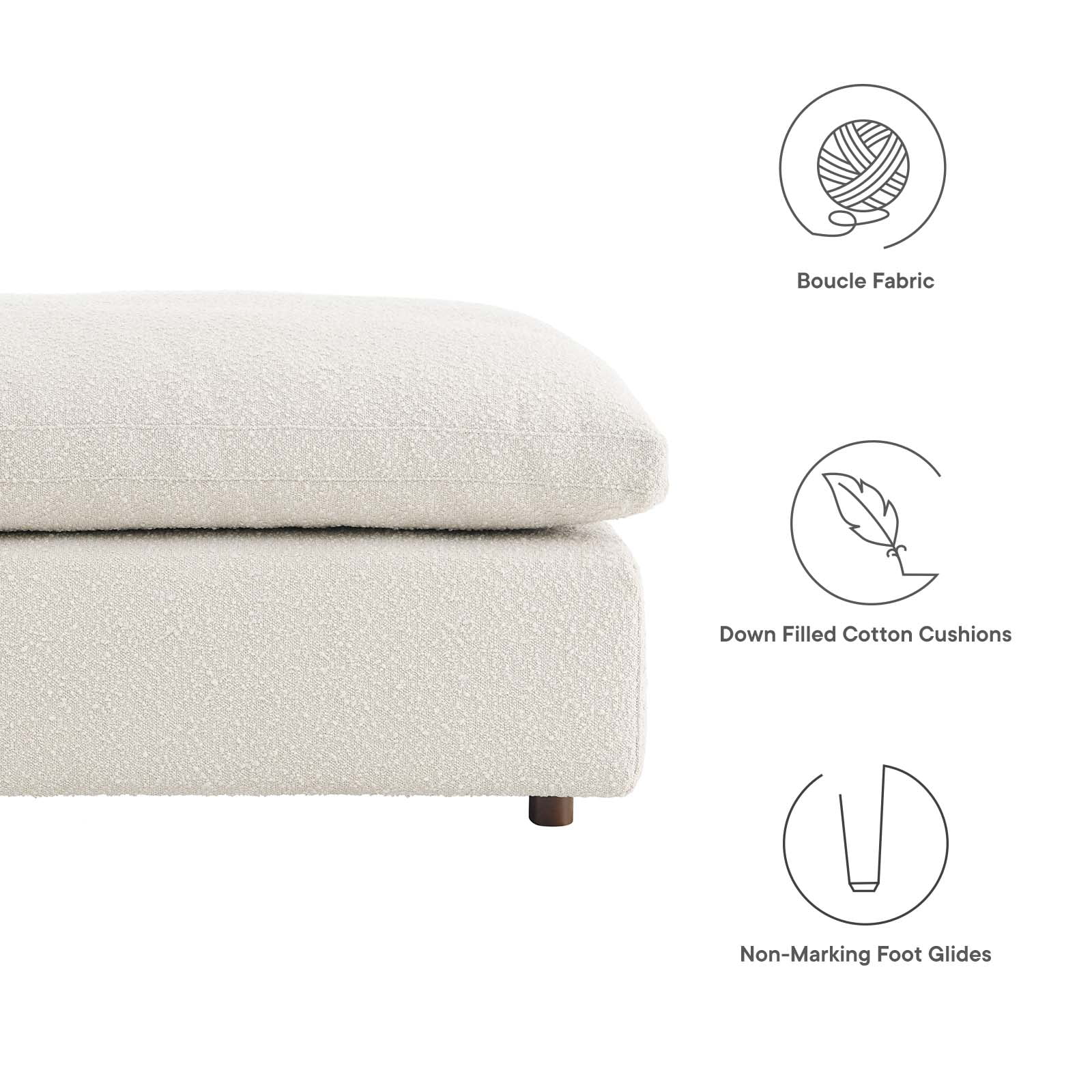 Modway Commix Upholstered Boucle Fabric & Solid Wood Ottoman in Ivory