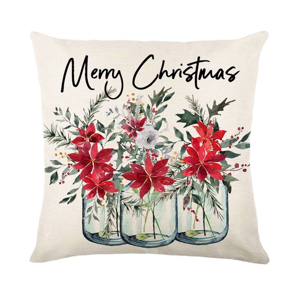 Yidarton 45*45cm Christmas Flower Linen Printed Pillowcase Home Living Room Sofa Cushion Cover Bedroom Pillowcase