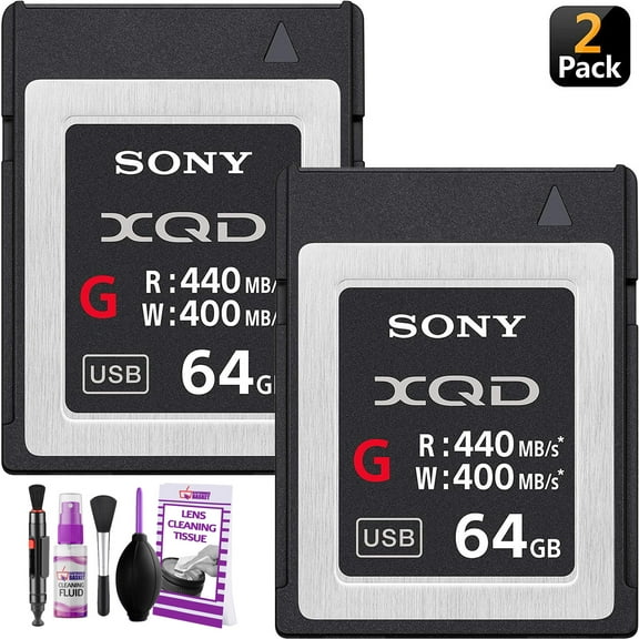 Sony Professional XQD G Series 64GB Memory Card (QDG64E/J)  (2-Pack)   Bonus Camera Cleaning Kit