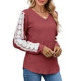 thumbnail image 4 of UVN Long Sleeve Shirts for Women Fall V Neck Lace Blouses Casual Dressy Tunic Pullover Sweaters Tops, 4 of 8