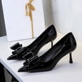 thumbnail image 5 of Women Pointed Toe Stiletto High Heels 6.5CM Bow Patent Leather Sexy Pumps Wedding Evening Party, 5 of 6