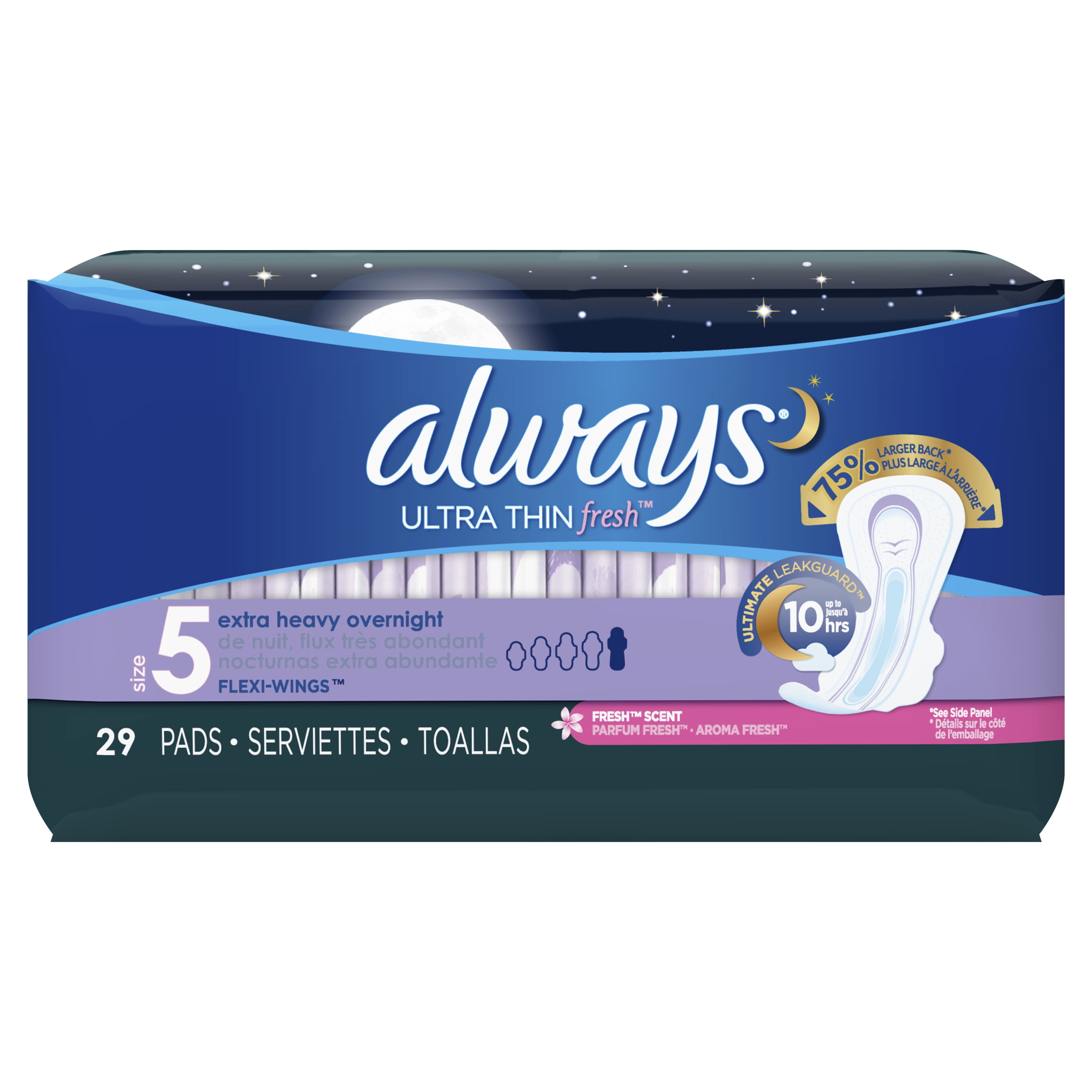 Always Ultra Thin Overnight Pads, Winged, Scented, Size 5, 29 ct