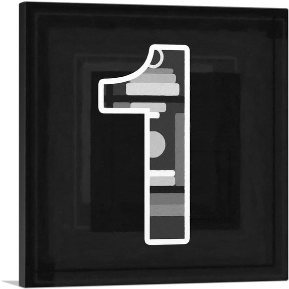 ARTCANVAS Modern Black White Alphabet Number 1 One Numeral Canvas Art Print - Size: 18" x 18" (0.75" Deep)