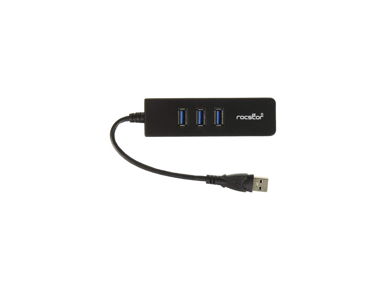 Rocstor Premium 3-Port External Portable USB 3.0 Hub with Gigabit Ethernet 10/100/1000 (y10a179-b1)