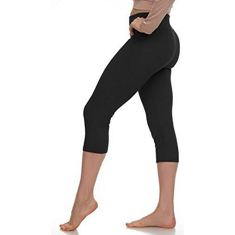Extra Soft Capri Leggings with High Wast - 20 Colors - Plus (Plus Size (XL  - 3XL), Black - Yoga Waist) 
