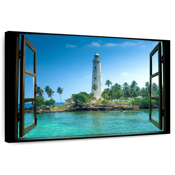 Elephant Stock Outdoor Lighthouse Wall Art - Horizontal Canvas Wall Art - Living Room Wall Decor - Nautical Canvas - Blue And Turquoise Decor - 12" x 8"