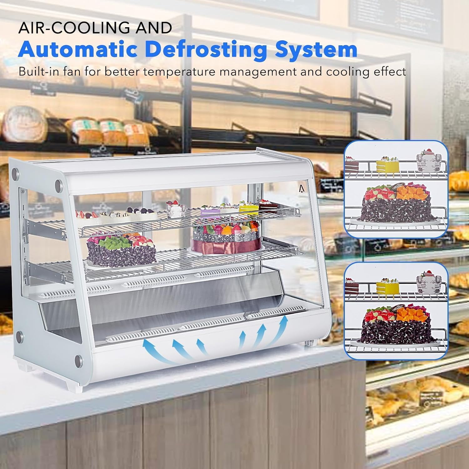 Homhougo Commercial Cake Display Refrigerator 6.5 Cu.Ft/183L Countertop Refrigerated Display Case with Digital Controller, Automatic Defrost, LED Lighting and 2 Adjustable Shelves Fridge for Cafe