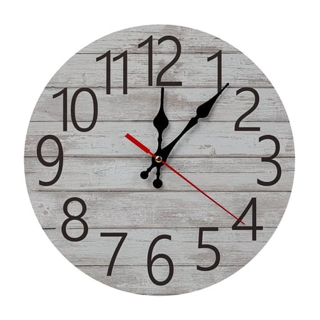 2D Flat Wall Clock Art Print, Silent Non Ticking Battery Operated,Weathered Whitewashed Wood Minimalist Farmhouse Clock Wall Clock 2D Print Decorative for Bathroom Kitchen Bedroom 10 Inch & 12 Inch,