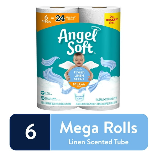 Angel Soft Toilet Paper, Linen, 6 Mega Rolls (= 24 Regular Rolls