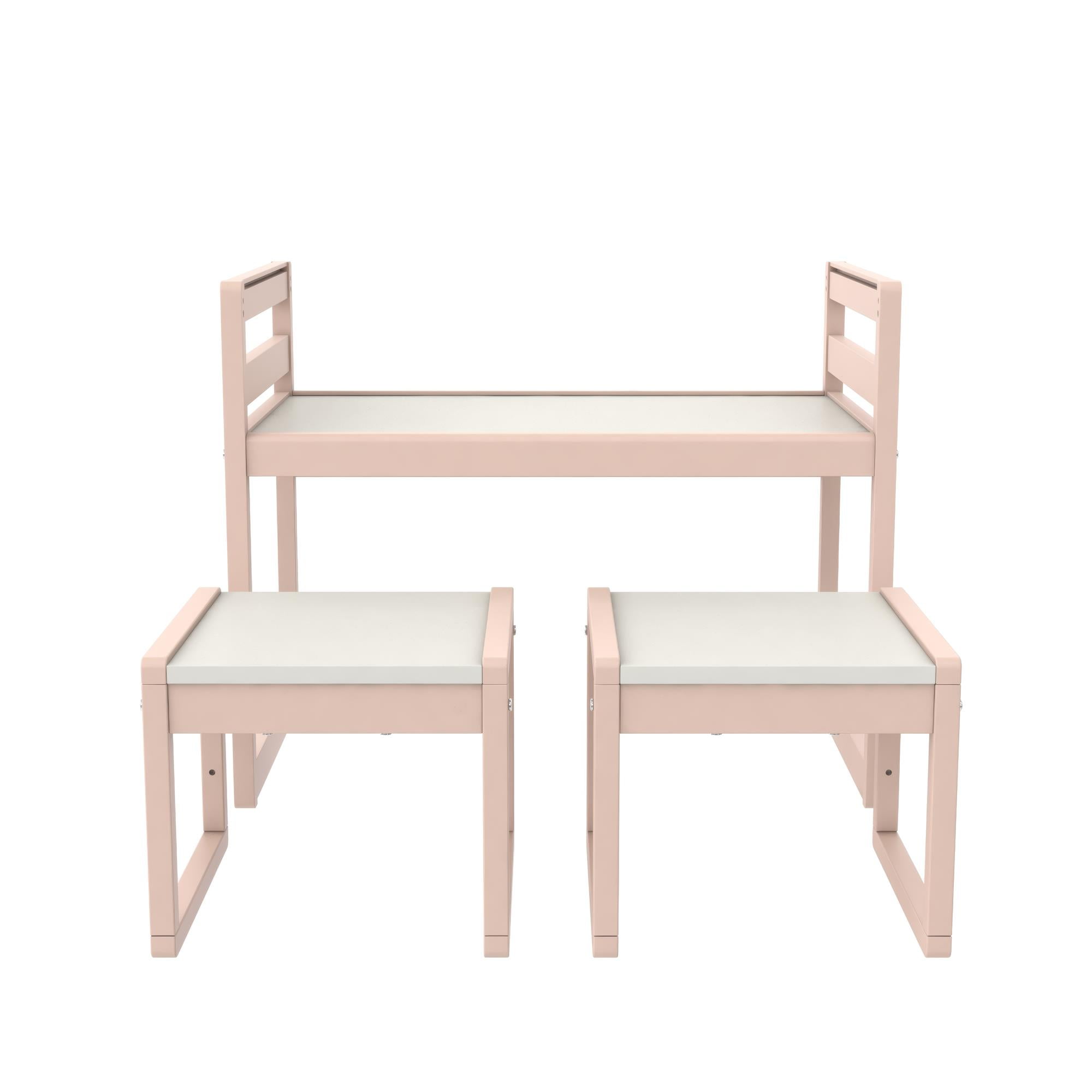 Max & Finn Signy Kids Table and 2 Chairs Set with Adjustable Heights, Pink/White