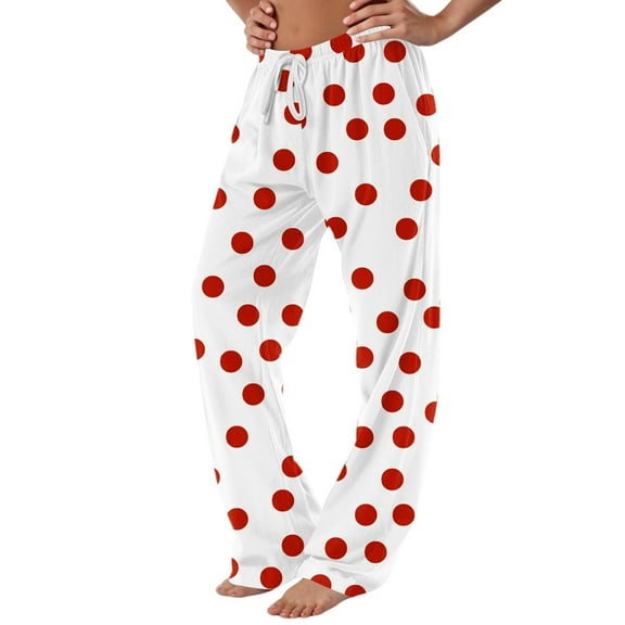 REALiKUN Women's Polka Dots Pajama Pants - Drawstring Waist Sleepwear Soft Comfy Lounge Bottom Loose Baggy Wide Leg Trousers