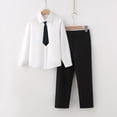 thumbnail image 6 of Atogsazn Kids Boys 3-Piece Formal Outfit Casual Long Sleeve Button Shirt & Pants with Tie Set School Uniform Black 12-13Years Fashion, 6 of 7