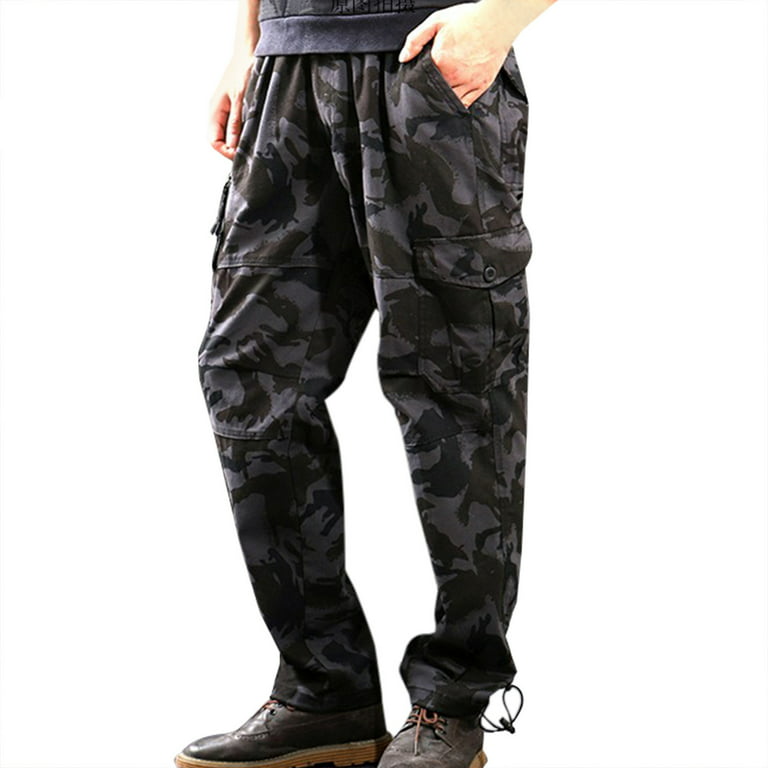 Penkiiy Cargo Pants for Men Men's Cotton Multi-pocket Elastic Waist Wear-resistant  Overalls Full Length Pants Camouflage Men's Pants 