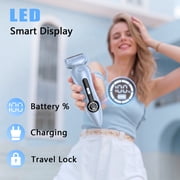 Electric Shaver for Women, Womens Electric Razor Lady IPX7 Waterproof Legs Arm Underarm Painless Epilator Body Hair Remover Rechargeable Wet Dry Use Bikini Trimmer W/ Charging Stand & LCD Display