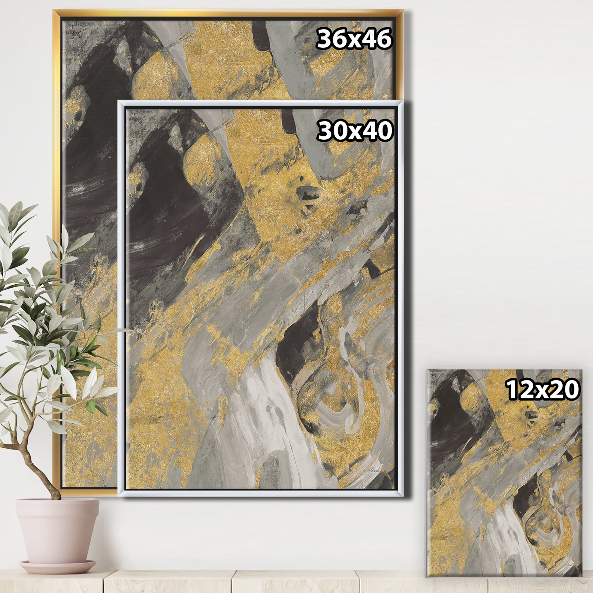 Designart ' Marble Gold and Black ' Modern & Contemporary Framed Canvas