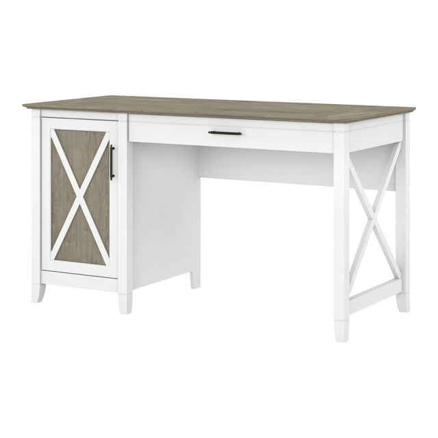Bush Furniture Key West - Desk - rectangular - pure white, shiplap gray